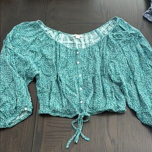 American Eagle Outfitters Teal Floral Blouse